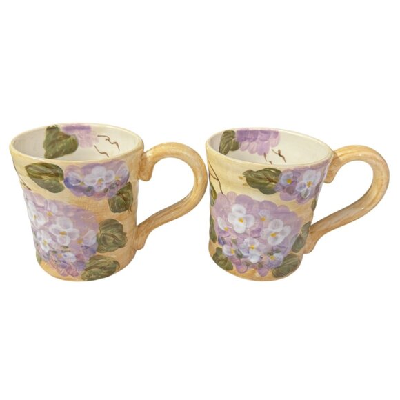 Hand-Painted Ceramic Mugs Hydrangeas 16 Oz Purple Floral Cottage Farmhouse - Picture 16 of 16